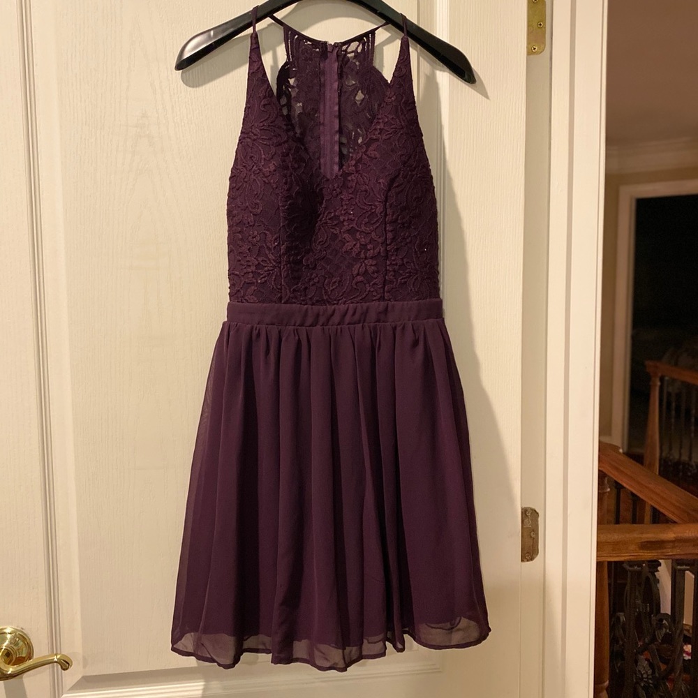 Purple Fit & Flare Dress with Lace Details